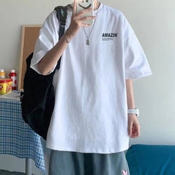 Pure Cotton Summer Short-Sleeve T-Shirt for Men, Loose Fit, Student Trendy Brand, American Hong Kong Style, American Casual Top ins T-Shirt Pure Cotton Summer Short-Sleeve T-Shirt for Men, Loose Fit, Student Trendy Brand, American Hong Kong Style, American Casual Top ins T-Shirt