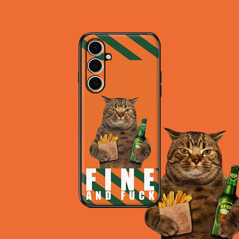 Funny Fine Cat Illustration Cartoon S24, S24 Plus, S24 Ultra, S23, S23 Plus, S23 Ultra Samsung Phone Case