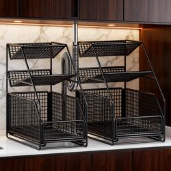 Bathroom sink storage rack pull-out layered rack Bathroom sink storage rack pull-out layered rack