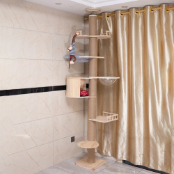 Cat House with a Vertical Climbing Post, Space-Saving Cat Tree with Integrated Cat Scratcher, Made of Solid Wood and Jute Rope Cat House with a Vertical Climbing Post, Space-Saving Cat Tree with Integrated Cat Scratcher, Made of Solid Wood and Jute Rope