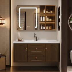 Medieval-Style Bathroom Cabinet Set with Integrated Ceramic Basin, New Chinese-Style Oak Feng Shui Mirror Washstand and Sink Medieval-Style Bathroom Cabinet Set with Integrated Ceramic Basin, New Chinese-Style Oak Feng Shui Mirror Washstand and Sink