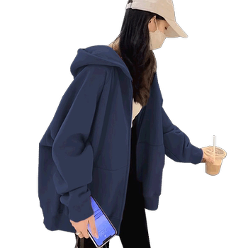 Women's new winter style blue hooded sweatshirt and fleece jacket Women's new winter style blue hooded sweatshirt and fleece jacket