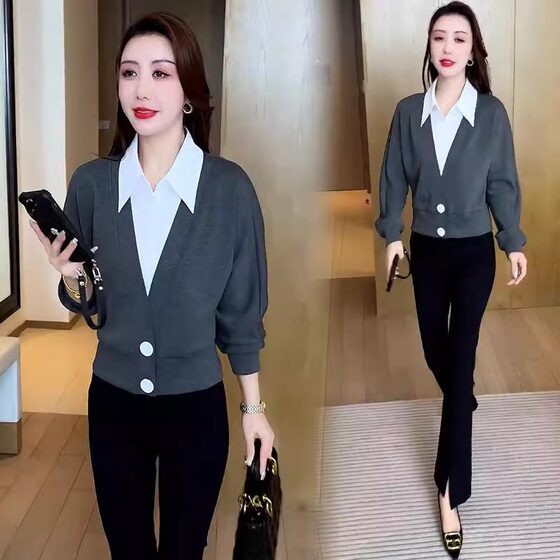 Fashionable fake two-piece shirt for women 2025 spring new style slim spliced long-sleeved lapel shirt temperament top
Fashionable fake two-piece shirt for women 2025 spring new style slim spliced long-sleeved lapel shirt temperament top