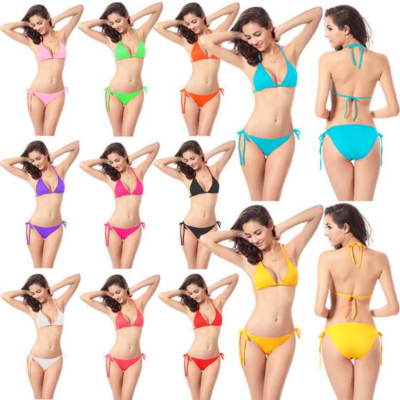 New European and American lace up swimsuit triangle bag thong bikini sexy crystal diamond hanging neck split swimsuit for women New European and American lace up swimsuit triangle bag thong bikini sexy crystal diamond hanging neck split swimsuit for women