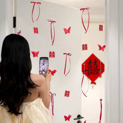 Wedding Room Decoration Suit Men's and Women's Engagement Ceremony Bedroom Pearl Door Curtain Floating Curtain Strap Happy Character Flower Decoration Wedding Room Decoration Suit Men's and Women's Engagement Ceremony Bedroom Pearl Door Curtain Floating Curtain Strap Happy Character Flower Decoration
