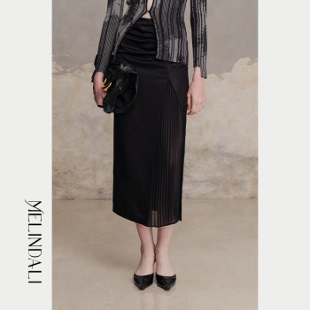 MelindaLi new autumn spliced skirt French pleated mid-length straight skirt 
MelindaLi new autumn spliced skirt French pleated mid-length straight skirt