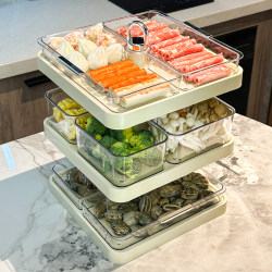 Kitchen Rotating Hot Pot Platter with Divided Compartments, Three-Layer Food Preparation Tray, Multifunctional Household Tray Storage Rack Kitchen Rotating Hot Pot Platter with Divided Compartments, Three-Layer Food Preparation Tray, Multifunctional Household Tray Storage Rack