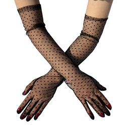 Black stockings, gloves, thin stretch mesh, long lace dress, sleeves, Internet celebrity photo shoot, Halloween accessories Black stockings, gloves, thin stretch mesh, long lace dress, sleeves, Internet celebrity photo shoot, Halloween accessories