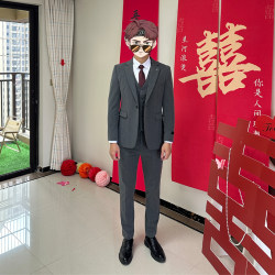 1314Suit Wedding Suit Men's Suit Korean Style Slim Fit Handsome Dark Striped Art Exam Suit Groom Wedding Dress 1314Suit Wedding Suit Men's Suit Korean Style Slim Fit Handsome Dark Striped Art Exam Suit Groom Wedding Dress