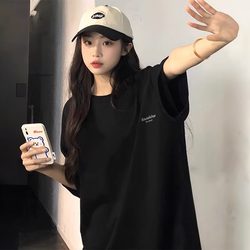 Pure Cotton Black T-Shirt for Women, Summer 2025 New Popular Style, Loose Fit, Slimming, American High Street Half-Sleeve Top Pure Cotton Black T-Shirt for Women, Summer 2025 New Popular Style, Loose Fit, Slimming, American High Street Half-Sleeve Top