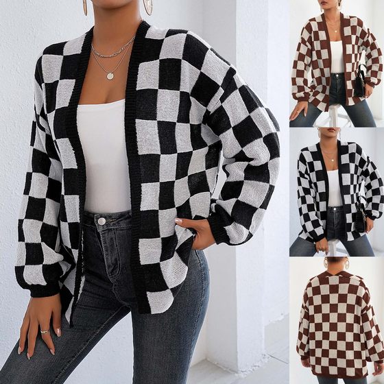 Color blocking checkered top contrasting color splicing checkerboard loose casual sweater jacket for women
Color blocking checkered top contrasting color splicing checkerboard loose casual sweater jacket for women