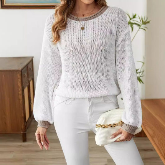 Color blocking round neck sweater Women's contrasting button round neck pullover knit sweater
Color blocking round neck sweater Women's contrasting button round neck pullover knit sweater