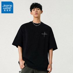 Jeanswest Short-Sleeved Men's Summer Pure Cotton American-Style T-Shirt Trendy Brand ins Heavyweight Cool Couple Style Half-Sleeve Top X Jeanswest Short-Sleeved Men's Summer Pure Cotton American-Style T-Shirt Trendy Brand ins Heavyweight Cool Couple Style Half-Sleeve Top X