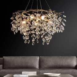Light luxury high-end living room crystal chandelier French golden branch restaurant hotel art designer water drop chandelier Light luxury high-end living room crystal chandelier French golden branch restaurant hotel art designer water drop chandelier