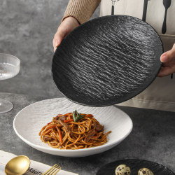 Western-Style Plate, Japanese-Style Frosted Dish, Household Dining Plate, High-End Tableware, Ceramic Deep Plate, Steak, Light Luxury Black Plate Western-Style Plate, Japanese-Style Frosted Dish, Household Dining Plate, High-End Tableware, Ceramic Deep Plate, Steak, Light Luxury Black Plate