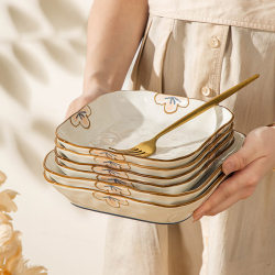 Japanese-Style High-Quality Plates, Home-Use Ceramic Underglaze Color 8inch Dish Set, Square and Round Plates Combination Set Japanese-Style High-Quality Plates, Home-Use Ceramic Underglaze Color 8inch Dish Set, Square and Round Plates Combination Set