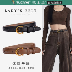 Woodpecker Women's Belt 2025 New Simple Versatile Decorative Black Genuine Leather Belt Women's Trouser Belt Summer Trend Woodpecker Women's Belt 2025 New Simple Versatile Decorative Black Genuine Leather Belt Women's Trouser Belt Summer Trend
