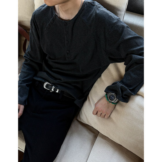 MANCHER lazy style slanted button design Henry neck long-sleeved T-shirt for men and women loose commuting base shirt trendy
MANCHER lazy style slanted button design Henry neck long-sleeved T-shirt for men and women loose commuting base shirt trendy