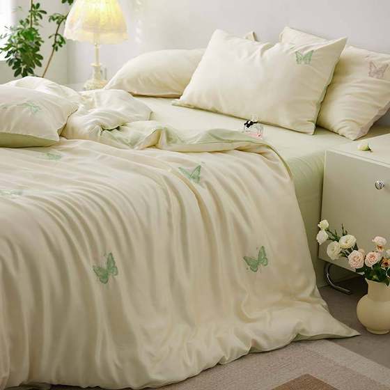 Class A summer 60 pieces of orchid filament four-piece set butterfly embroidery fresh ice silk naked sleeping sheet quilt cover 4 
Class A summer 60 pieces of orchid filament four-piece set butterfly embroidery fresh ice silk naked sleeping sheet quilt cover 4