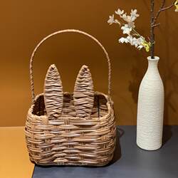 Little rabbit miscellaneous storage basket hand-woven desktop creative straw storage box picnic blue handbasketball imitation rattan weaving Little rabbit miscellaneous storage basket hand-woven desktop creative straw storage box picnic blue handbasketball imitation rattan weaving