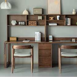 North American black walnut double desk bookcase integrated modern simple cherry wood home small apartment computer desk North American black walnut double desk bookcase integrated modern simple cherry wood home small apartment computer desk