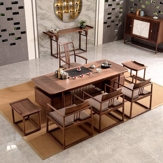 New Chinese-style tea table and chair combination North American black walnut tea table office tea table tea room furniture
New Chinese-style tea table and chair combination North American black walnut tea table office tea table tea room furniture
