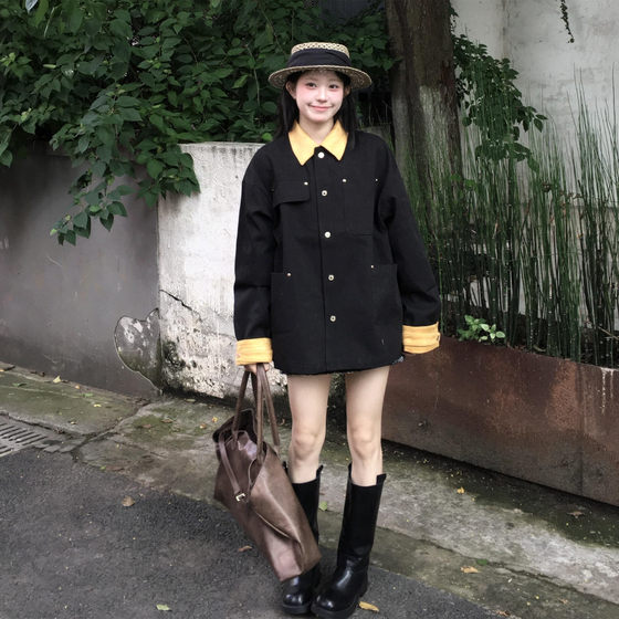 College style lapel splicing contrasting work jacket for women in autumn and winter high-end loose casual windbreaker coat
College style lapel splicing contrasting work jacket for women in autumn and winter high-end loose casual windbreaker coat