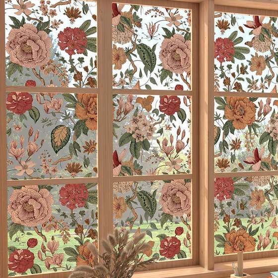 French retro pattern glass stickers toilet window bathroom door film glue-free anti-peeping light and impermeable static electricity French retro pattern glass stickers toilet window bathroom door film glue-free anti-peeping light and impermeable static electricity