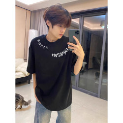 Heavyweight American High Street Short-Sleeve Men's Half-Sleeve National Trendy Brand Pure Cotton Clothing Youth Black Regular Shoulder T-Shirt Top Heavyweight American High Street Short-Sleeve Men's Half-Sleeve National Trendy Brand Pure Cotton Clothing Youth Black Regular Shoulder T-Shirt Top