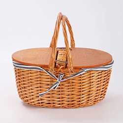 Dama rattan picnic basket with moving handle wooden board outdoor pastoral picnic blue fruit and vegetable basket outing travel picnic Dama rattan picnic basket with moving handle wooden board outdoor pastoral picnic blue fruit and vegetable basket outing travel picnic