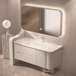 Rounded Corner Bathroom Cabinet with Integrated Ceramic Basin Set, 2025 New Model, Cream Style Oak Lacquer Washbasin Cabinet Rounded Corner Bathroom Cabinet with Integrated Ceramic Basin Set, 2025 New Model, Cream Style Oak Lacquer Washbasin Cabinet