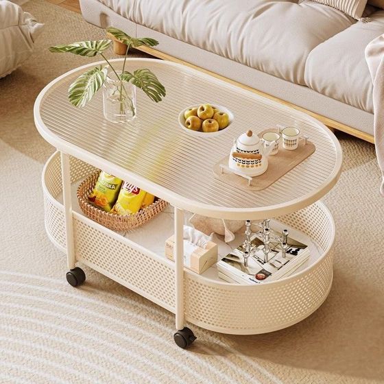 Sofa side table movable living room coffee table small v apartment cart cream style new glass coffee table storage storage Sofa side table movable living room coffee table small v apartment cart cream style new glass coffee table storage storage