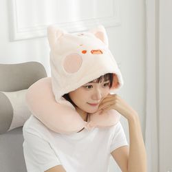 Cartoon hooded U-shaped pillow j business trip portable neck pillow blackout hooded neck pillow soft office nap pillow Cartoon hooded U-shaped pillow j business trip portable neck pillow blackout hooded neck pillow soft office nap pillow