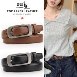 Kangaroo Leather Belt for Women, Pin Buckle Belt, Business Casual Women's Belt, Fashionable Women's Belt, Korean Style 2025 New Model Kangaroo Leather Belt for Women, Pin Buckle Belt, Business Casual Women's Belt, Fashionable Women's Belt, Korean Style 2025 New Model