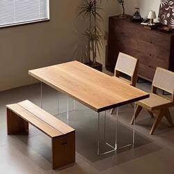 Wabi-sabi style ash acrylic suspended solid wood dining table living room desk minimalist log large table Wabi-sabi style ash acrylic suspended solid wood dining table living room desk minimalist log large table