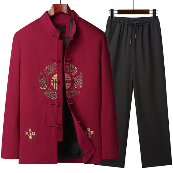 Spring and autumn Tang costumes men's dad jacket sleeve Chinese style elderly grandfather's grandfather birthday Hanfu jacket clothes Spring and autumn Tang costumes men's dad jacket sleeve Chinese style elderly grandfather's grandfather birthday Hanfu jacket clothes