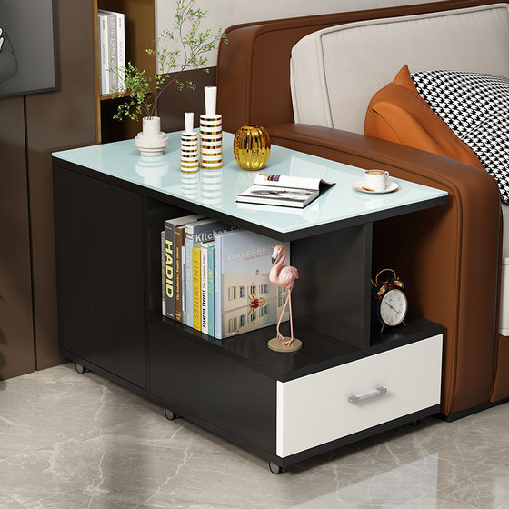 Light luxury tempered glass sofa side cabinet simple modern coffee table storage storage cabinet living room living room movement Light luxury tempered glass sofa side cabinet simple modern coffee table storage storage cabinet living room living room movement