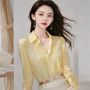 Yellow striped long-sleeved shirt for women in spring 20 
Yellow striped long-sleeved shirt for women in spring 20