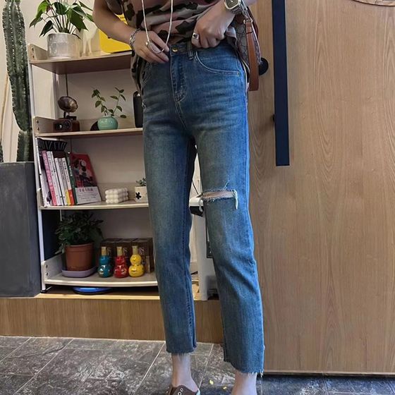 Pear -shaped pants, large size, high -waisted thin hole jeans, female Xia Fat sister, thin younger cigarette pants Pear -shaped pants, large size, high -waisted thin hole jeans, female Xia Fat sister, thin younger cigarette pants