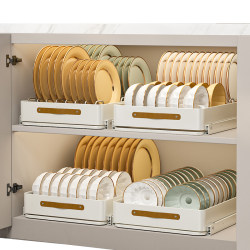 Kitchen dish storage rack, integrated cabinet, built-in dish partitioning basket, stainless steel pull-out dish rack for draining Kitchen dish storage rack, integrated cabinet, built-in dish partitioning basket, stainless steel pull-out dish rack for draining