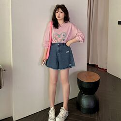 Plus size women's versatile casual jeans women's 2024 summer crotch-covering high-waist ripped wide-leg shorts Y0221 Plus size women's versatile casual jeans women's 2024 summer crotch-covering high-waist ripped wide-leg shorts Y0221