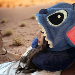 Lunch break travel U-shaped pillow hat cartoon airplane pillow protector Stitch sleeping cute nap head hooded neck pillow Lunch break travel U-shaped pillow hat cartoon airplane pillow protector Stitch sleeping cute nap head hooded neck pillow