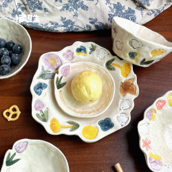 Handmade Flower and Bird Coarse Pottery Underglaze Color Vintage High-Value Dessert Plate Fruit Plate Yogurt Bowl Birthday Gift Dinner Plate Handmade Flower and Bird Coarse Pottery Underglaze Color Vintage High-Value Dessert Plate Fruit Plate Yogurt Bowl Birthday Gift Dinner Plate