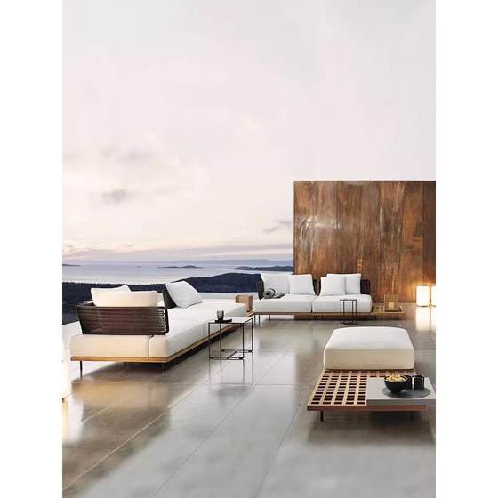 Outdoor rattan sofa courtyard casual vine chair combination outdoor exposed sky villa balcony sunscreen waterproof teak furniture Outdoor rattan sofa courtyard casual vine chair combination outdoor exposed sky villa balcony sunscreen waterproof teak furniture
