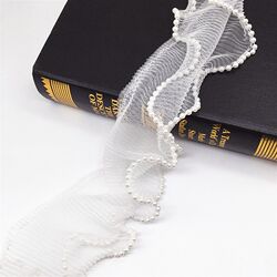 White mesh transparent lace pearl flowers tassel curtain decoration embellishment accessories curtain hem White mesh transparent lace pearl flowers tassel curtain decoration embellishment accessories curtain hem