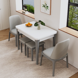 Folding dining table for small apartments, retractable modern simple light luxury rectangular multifunctional solid wood slate table Folding dining table for small apartments, retractable modern simple light luxury rectangular multifunctional solid wood slate table