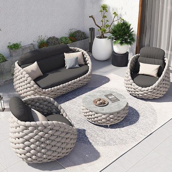 Outdoor sofa courtyard combination Nordic villa garden terrace rattan chair outdoor model house sunshine house rattan furniture Outdoor sofa courtyard combination Nordic villa garden terrace rattan chair outdoor model house sunshine house rattan furniture