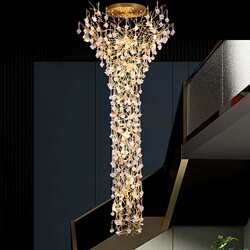 Duplex villa flower crystal headlights in the living room stair chandelier all copper branches hotel engineering large lighting fixtures Duplex villa flower crystal headlights in the living room stair chandelier all copper branches hotel engineering large lighting fixtures