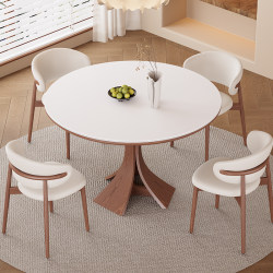 Peijia Home 2025 new slate solid wood round dining table and chair combination home Nordic simple restaurant dining table Peijia Home 2025 new slate solid wood round dining table and chair combination home Nordic simple restaurant dining table