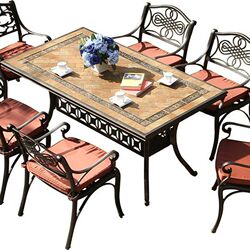 Outdoor barbecue table and chairs waterproof, sunproof and explosion-proof cast aluminum courtyard garden large terrace leisure table and chair combination Outdoor barbecue table and chairs waterproof, sunproof and explosion-proof cast aluminum courtyard garden large terrace leisure table and chair combination
